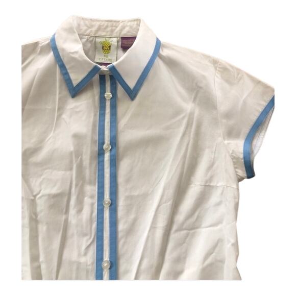 C.J Laing button down white short sleeved blouse / shirt with blue trim size 4 - Picture 4 of 12